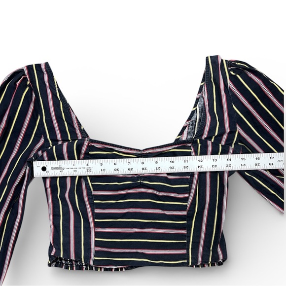 Free People Size XS Striped Cropped Balloon Sleeve Sunshine In Sicily Top - Picture 4 of 5